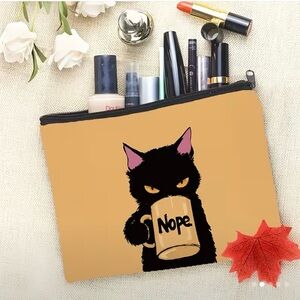 Coffee & Cat “nope” Funny Graphics Makeup Bag